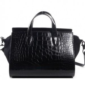 ALEXANDER WANG Croc Stamped Pelican Black Leather Shoulder Bag
